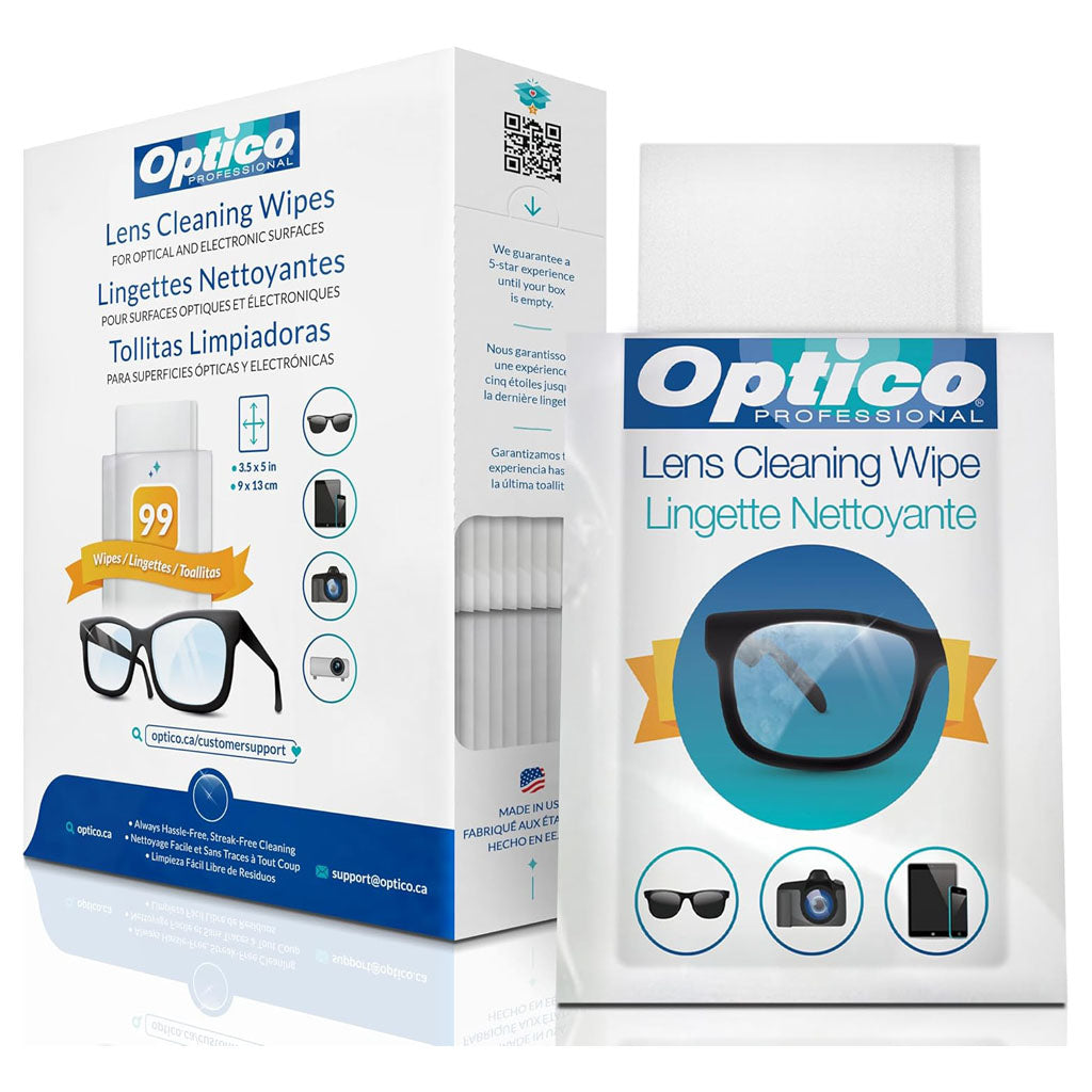 Optico Pre-Moistened Cleaning Cloths - premium quality cleaner for eye glasses, screens, and cameras lenses